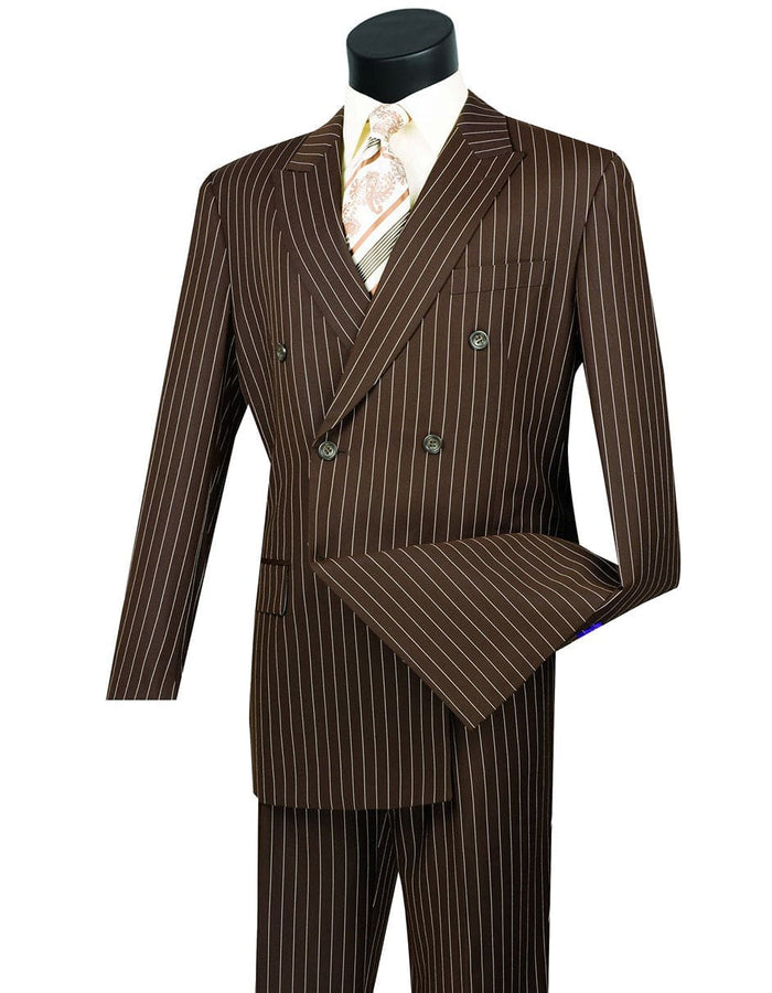 Men’s Double Breasted Brown Pinstripe Suit