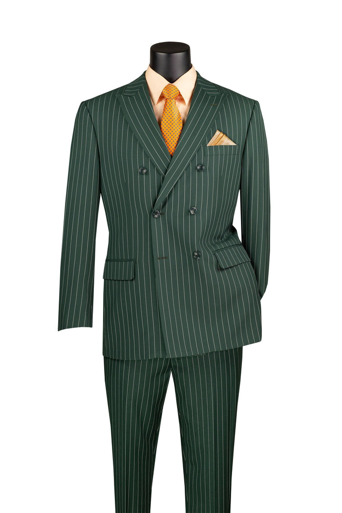 Double Breasted Stripe Suit Hunter Green 2 Piece