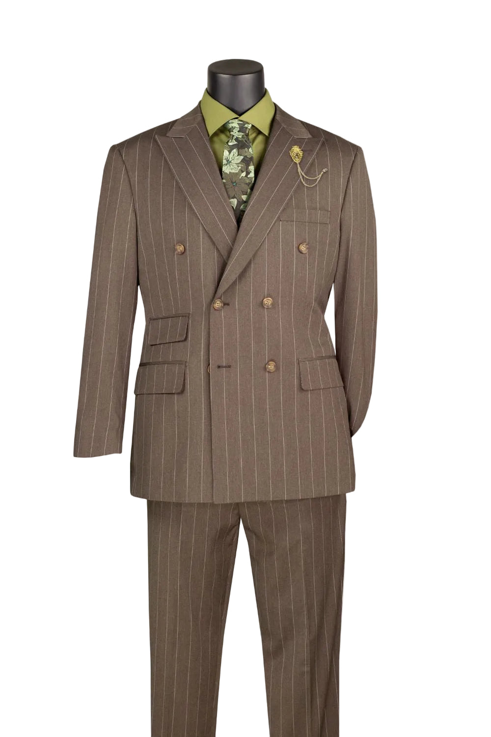 Tuscany Collection - Regular Fit 2-Piece Pinstripe Double Breasted Suit - Brown