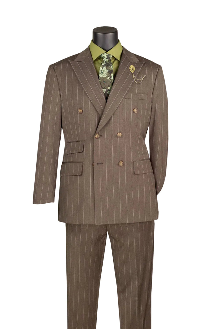Tuscany Collection - Regular Fit 2-Piece Pinstripe Double Breasted Suit - Brown