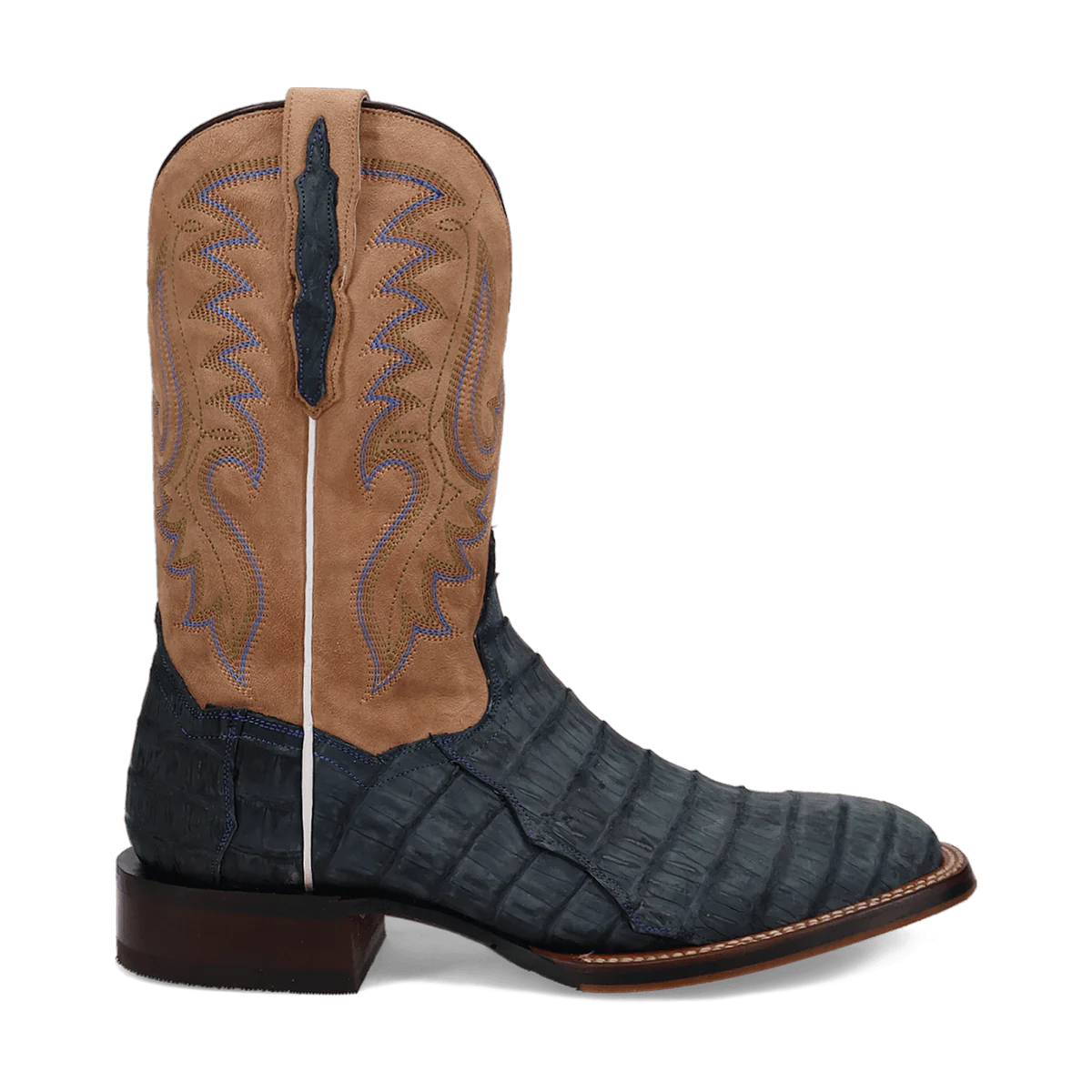 Leon Denim & Tan Caiman Square Toe Boots