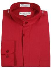 Daniel Ellissa Banded Collar Dress collarless Shirt Burgundy ~ Wine ~ Maroon Color(Wine) Men's Dress Shirt