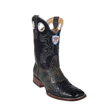 Wild West - Dress Cowboy Boot Cheap Priced For Sale Online Ostrich Leg Wild Ranch Toe - Black - Botas De Avestruz