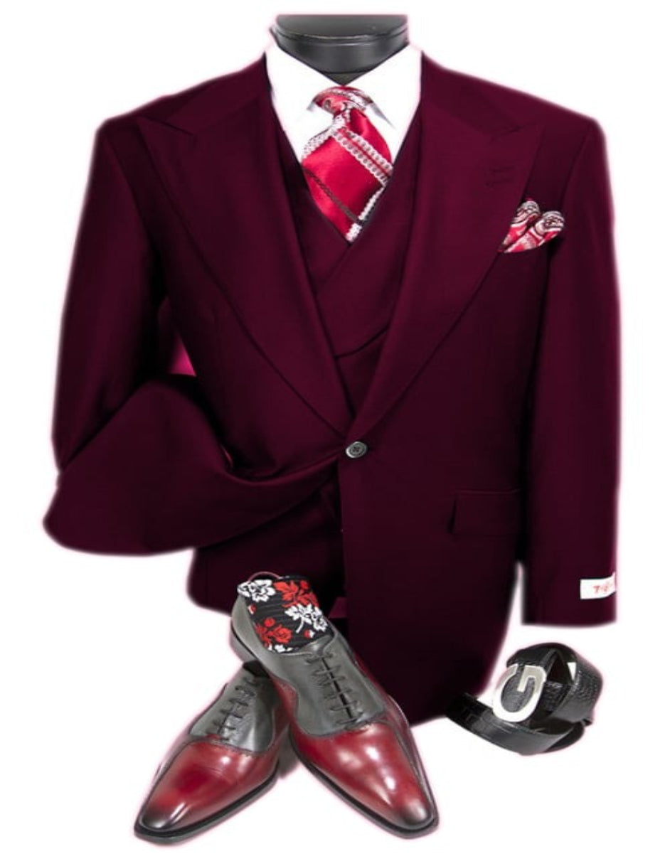 Double Breasted Burgundy Wool Business Suit Vest