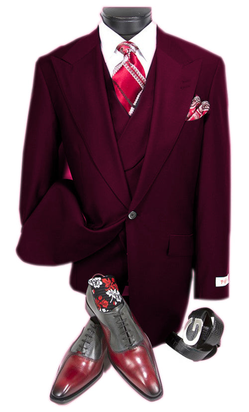 Dark Burgundy Double Breasted Wool Business Suit