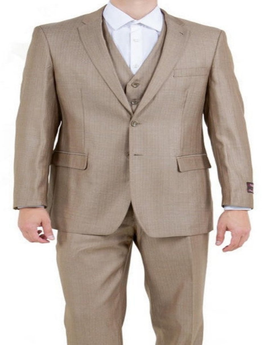 Men's Dark Tan Sharkskin 3 Piece Suit