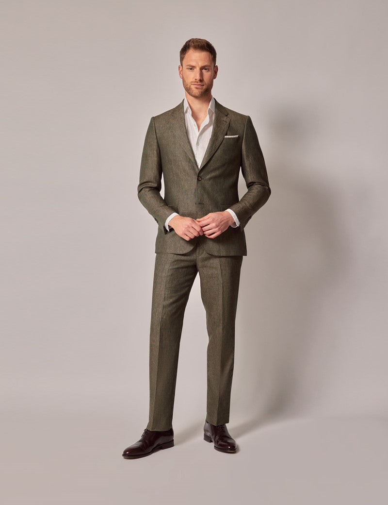 Dark Green Linen Beach Wedding Suit for Men