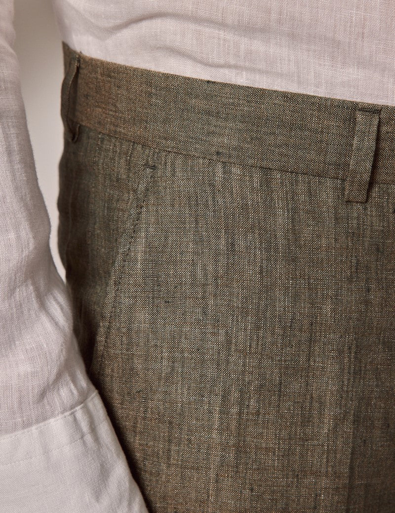 Dark Green Linen Beach Wedding Suit for Men