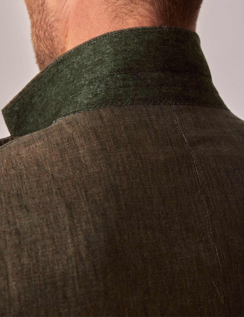 Dark Green Linen Beach Wedding Suit for Men