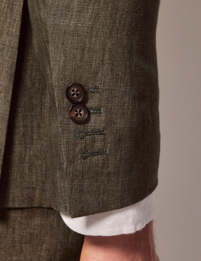 Dark Green Linen Beach Wedding Suit for Men