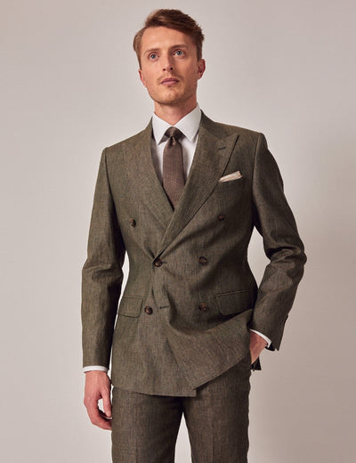 Men's Dark Green Linen Suit - Beach Wedding