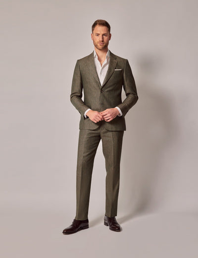Dark Green Linen Beach Wedding Suit for Men