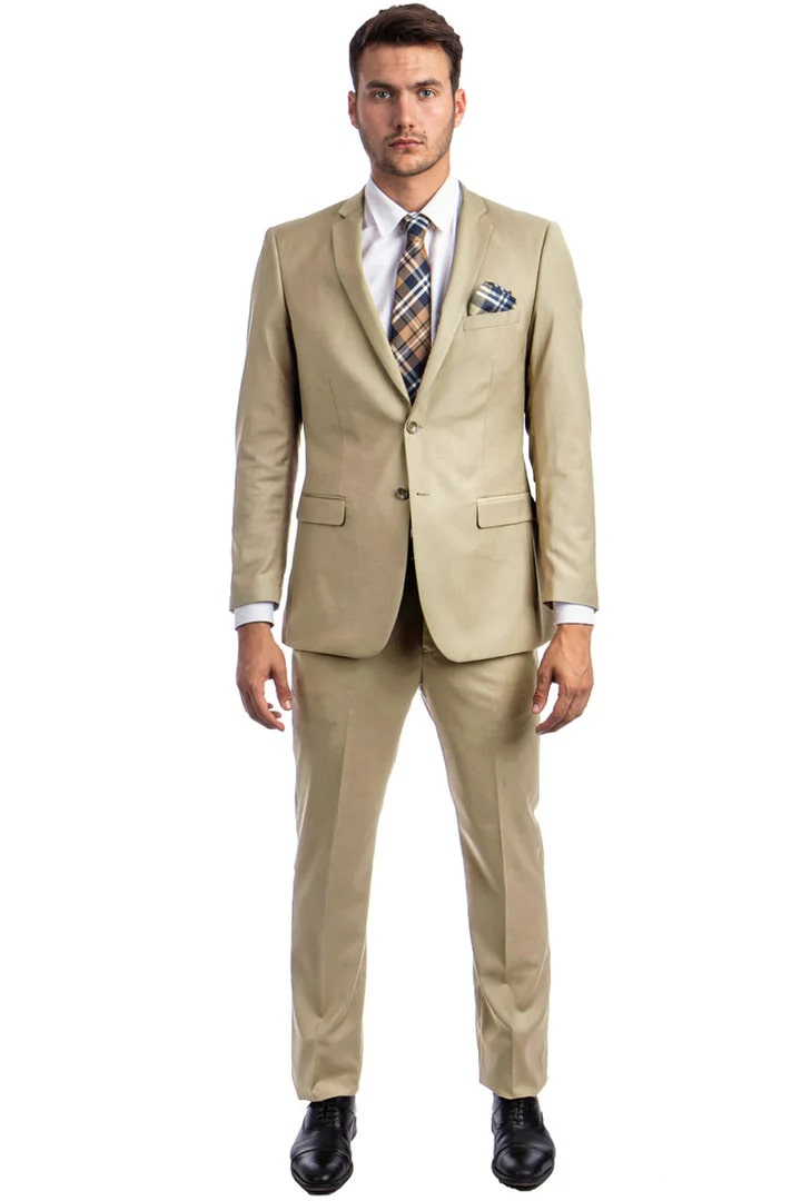Men's Tan Slim Fit 2-Button Wedding Suit