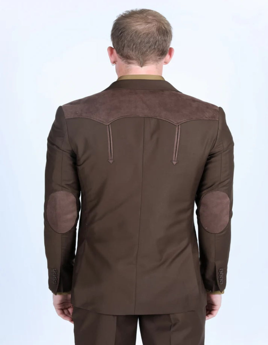 Dark Brown Western Sport Coat with Suede Details