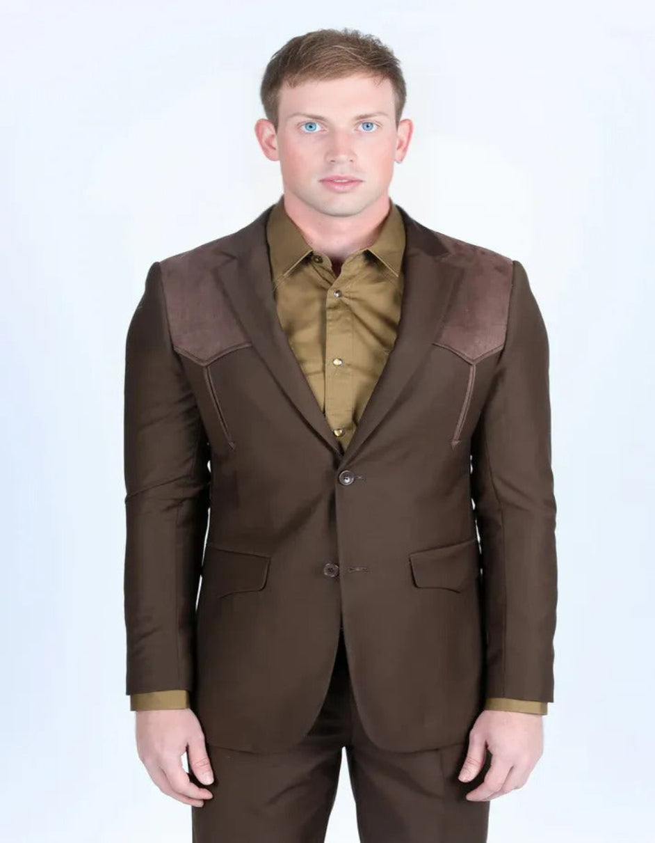 Dark Brown Western Sport Coat with Suede Details