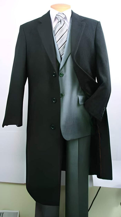 Charcoal Wool Blend Top Coat for Men