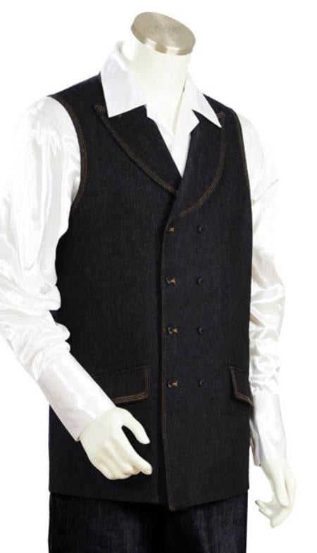 Men's 2pc Denim Vest Sets - Black Leisure Baggy - Wide Leg Pants Jean Fabric Jeans - Baggy Jeans Casual Suit For Sale