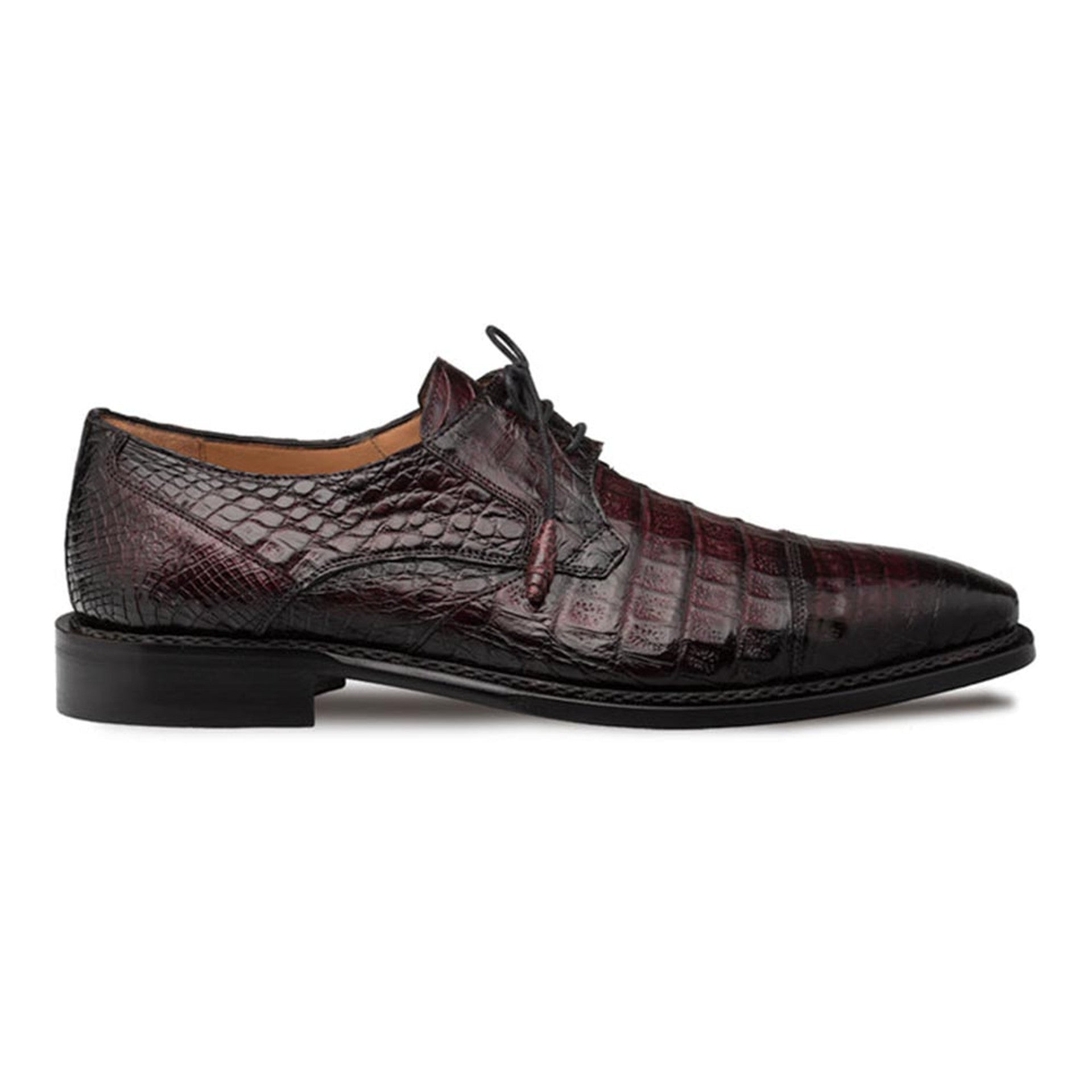 Giovane Fuscus Cap Toe Derby Burgundy Crocodile Shoes By Mezlan Made In Spain Brand