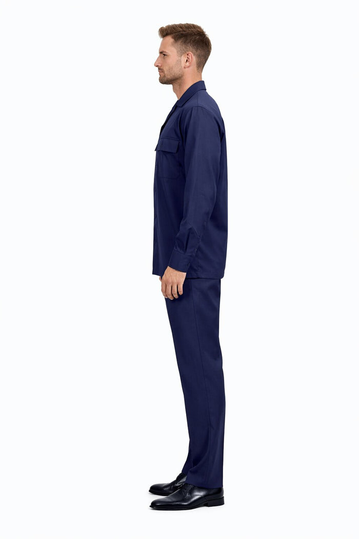 Mens Luxury Navy Blue Wool Two-Piece Leisure Walking Suit
