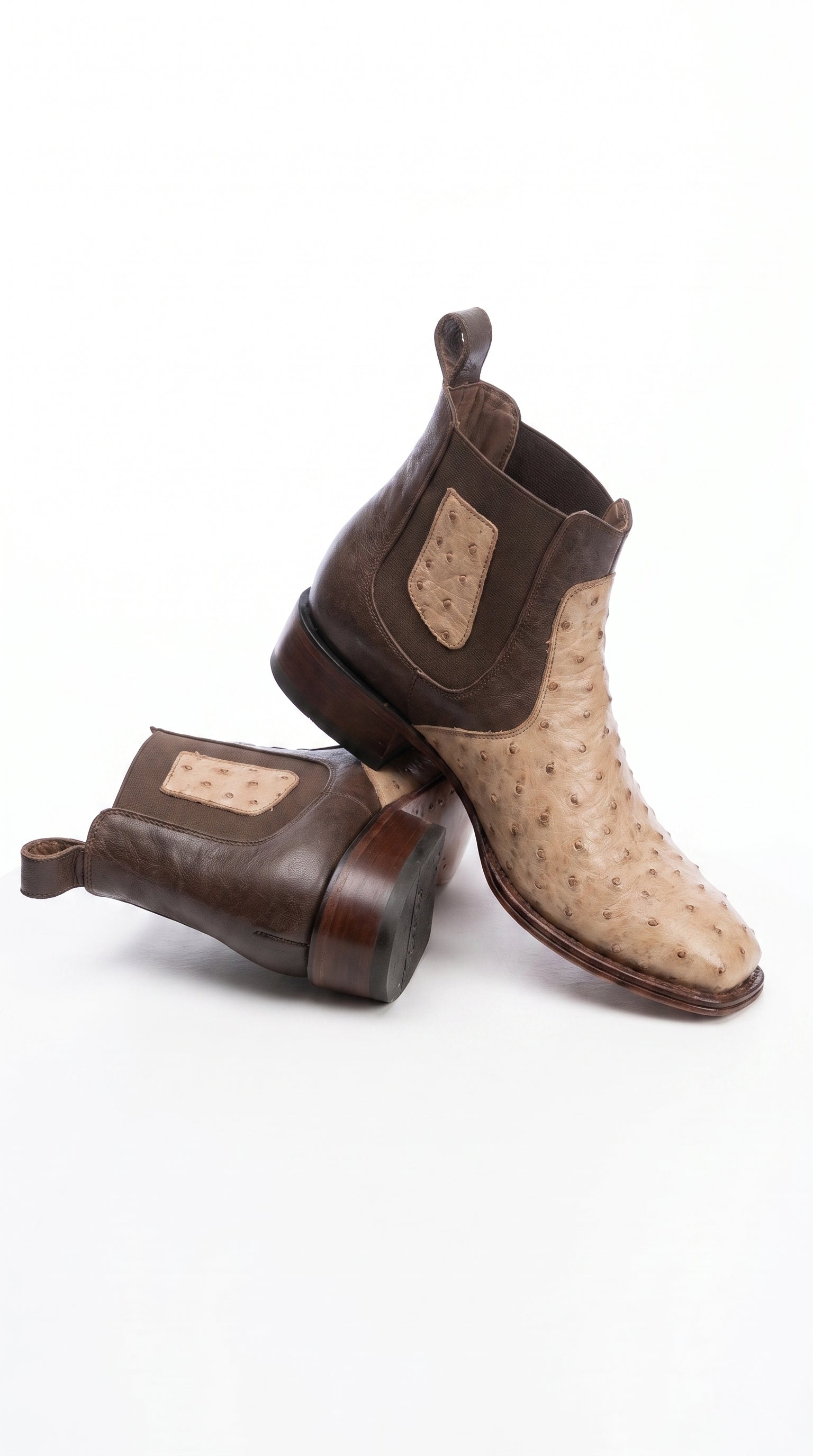 Men’s Los Altos Moka Ostrich Short Boots, Wide Square Toe Exotic Western Dress Boots