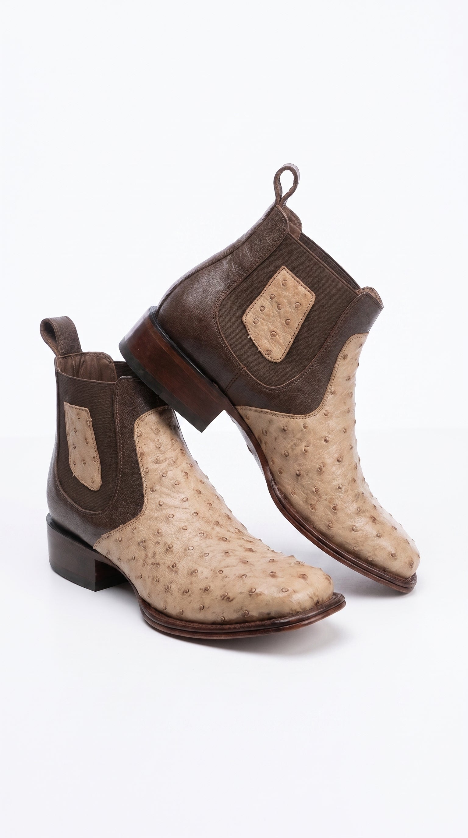 Men’s Los Altos Moka Ostrich Short Boots, Wide Square Toe Exotic Western Dress Boots