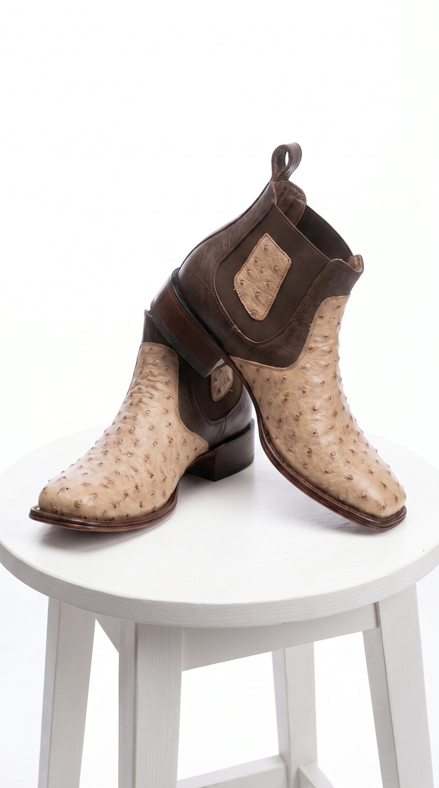 Men’s Los Altos Moka Ostrich Short Boots, Wide Square Toe Exotic Western Dress Boots