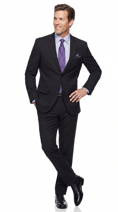 Tiglio Men’s Black Flat Front Business Suit, High Quality Formal Dress Suit