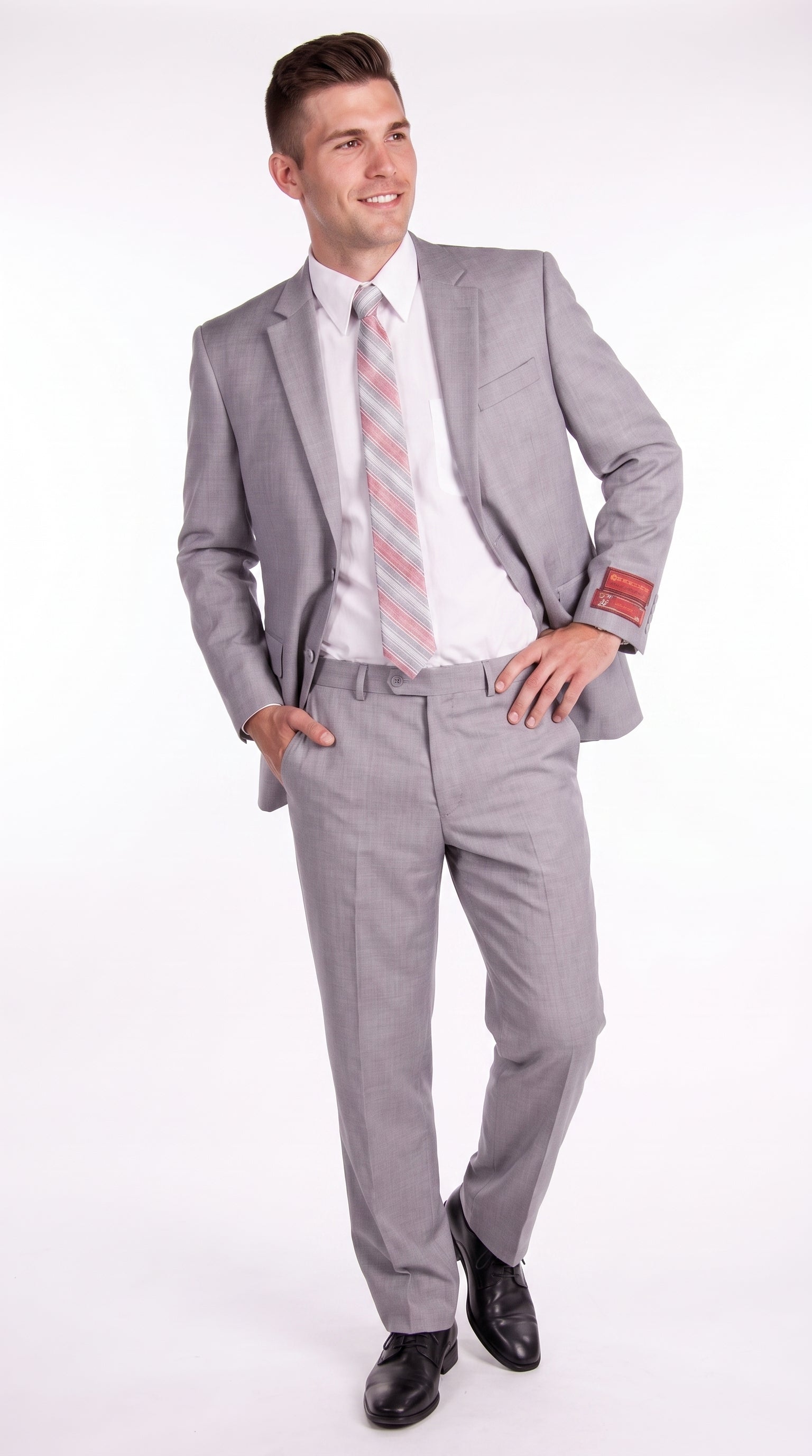 Tiglio Men’s Light Grey 2 Button Suit, High Quality Formal Wedding Business Dress Suit