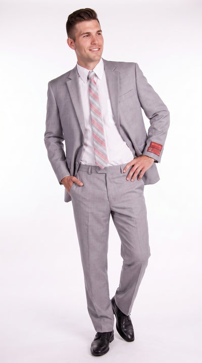 Tiglio Men’s Light Grey 2 Button Suit, High Quality Formal Wedding Business Dress Suit