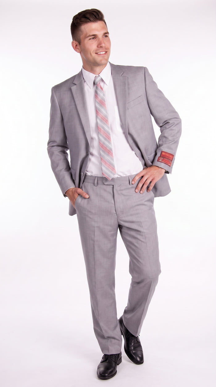 Tiglio Men’s Light Grey 2 Button Suit, High Quality Formal Wedding Business Dress Suit
