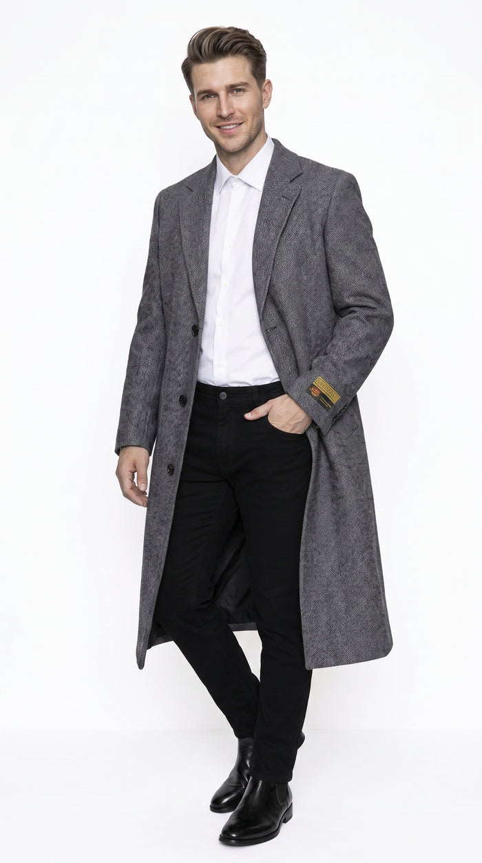 Men’s Grey Big and Tall Long Overcoat, Winter Dress Topcoat Outerwear Coat Up to Size 68
