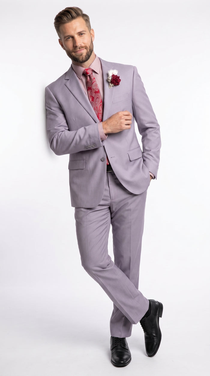 Men’s Light Grey 2 Button Suit, Modern Fit Formal Wedding Business Dress Suit