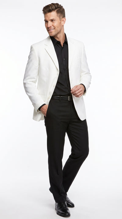 Men’s White Lucci Designer Suit, Fashion Dress Casual Blazer and Pants Formal Suit