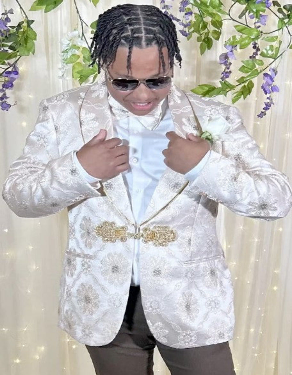 Ivory Cream Brocade Tuxedo Dinner Jacket