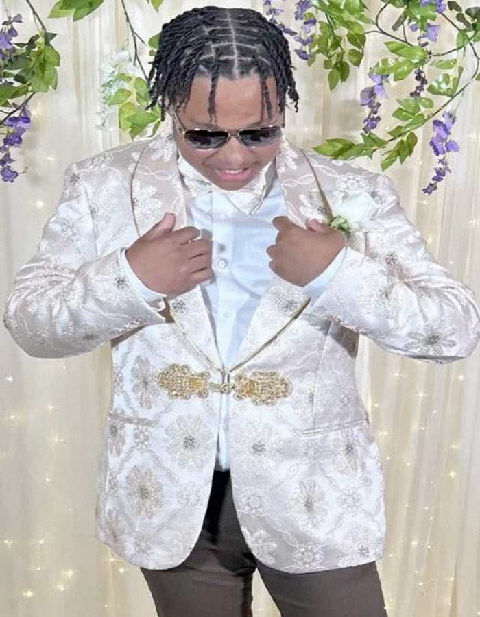 Ivory Cream Brocade Tuxedo Dinner Jacket