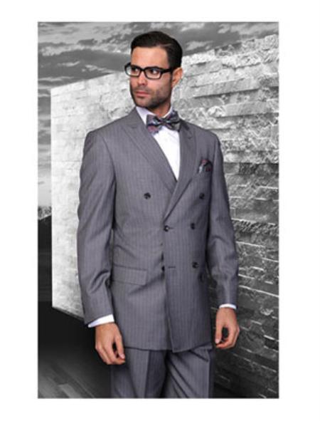 Statement Men's 100% Wool Pinstripe 3 Piece Suit - Notch Lapel
