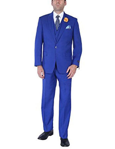 Men's Royal Blue 1 button Dress Suits for Men vest peak lapel suits pleated pants