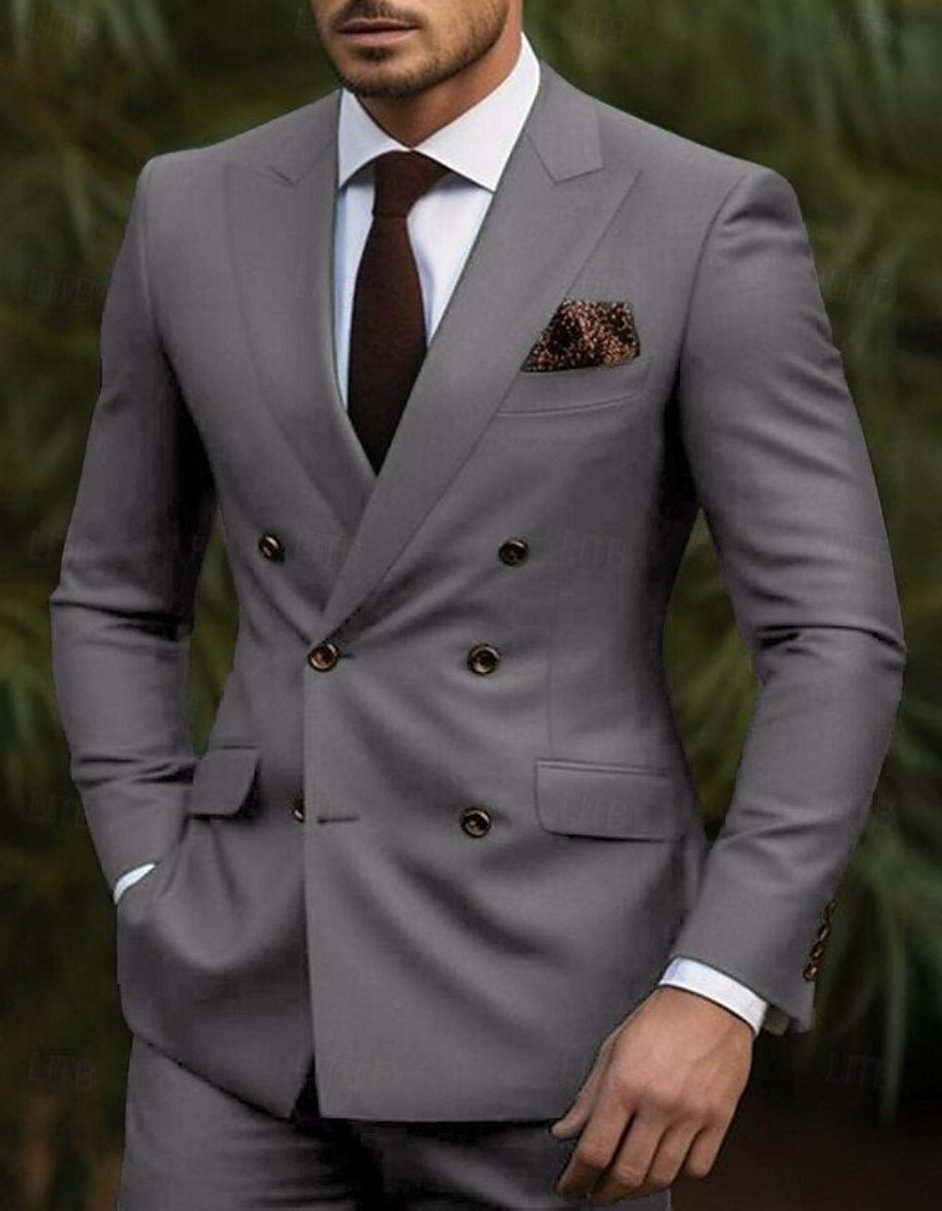 Double Breasted Slim Fit Suit - Tapered Pants