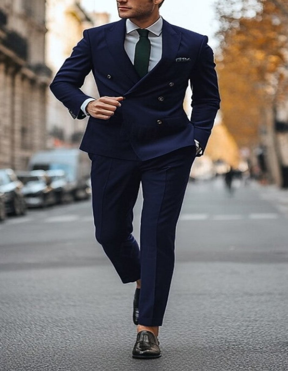 Navy Slim Fit Double Breasted Wool Suit