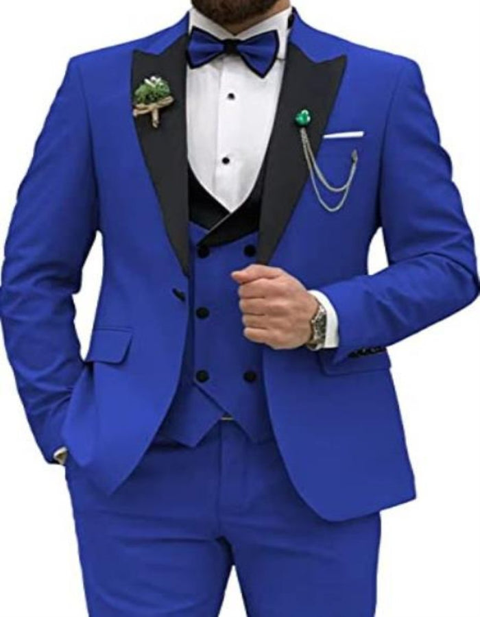 Men’s Double Breasted Three-Piece Suit - Royal Blue