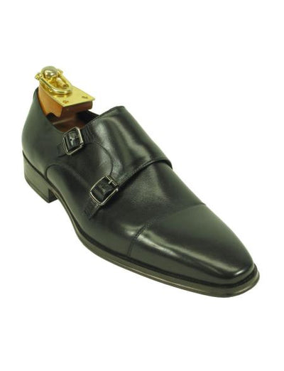 Men's Leather Double Buckle Style Black Fashionable Carrucci Ombre Black Dress Shoe