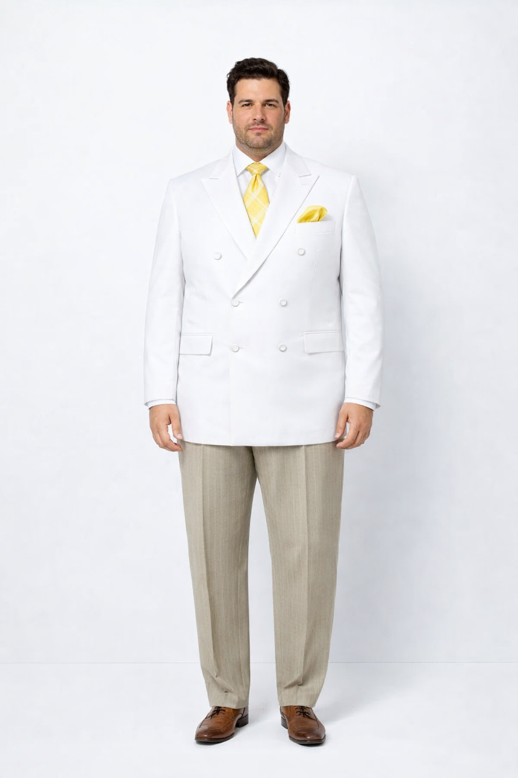 Men’s White Formal Blazer – Double Breasted Classic Fit Sport Coat