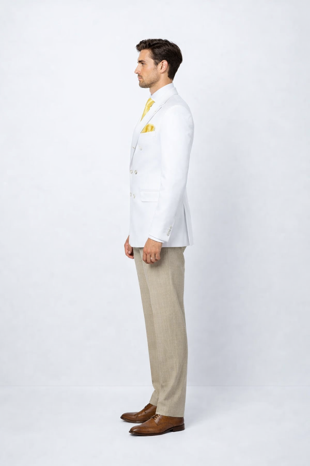Men’s White Formal Blazer – Double Breasted Classic Fit Sport Coat