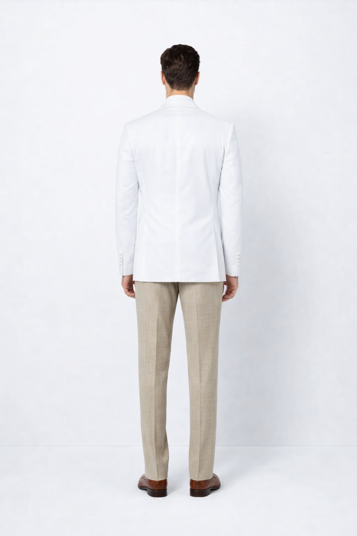 Men’s White Formal Blazer – Double Breasted Classic Fit Sport Coat