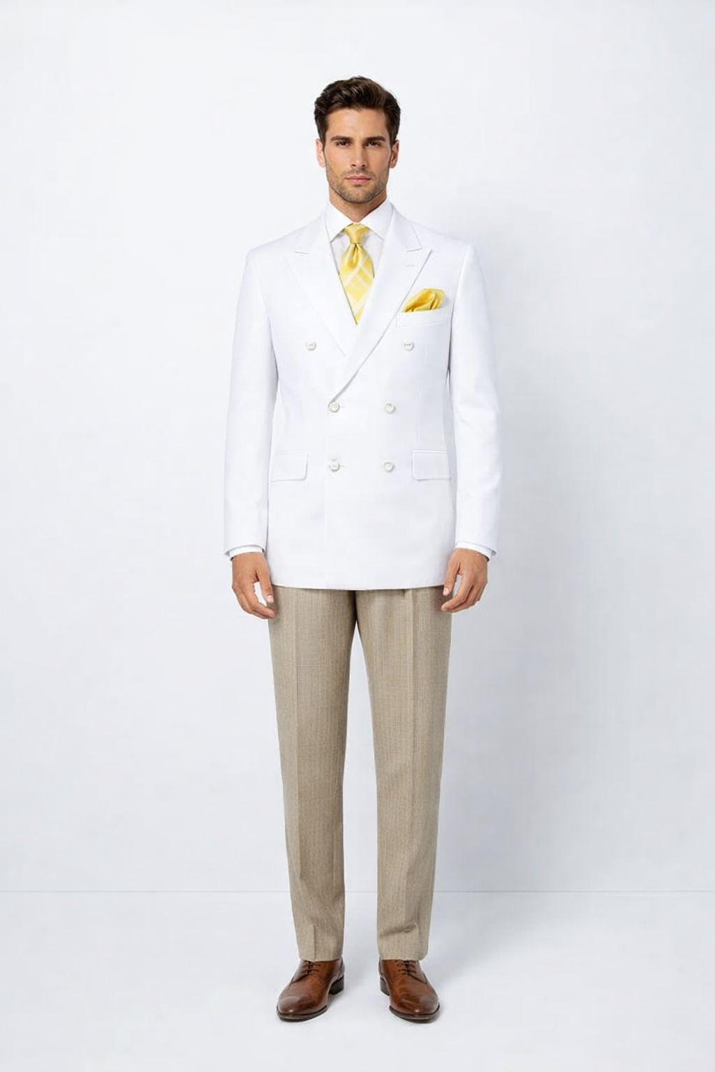 Men’s White Formal Blazer – Double Breasted Classic Fit Sport Coat