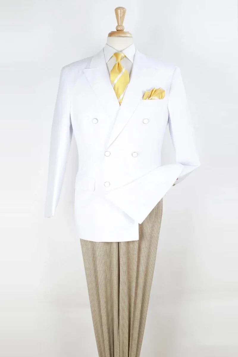 Men’s White Formal Blazer – Double Breasted Classic Fit Sport Coat
