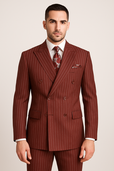 Double Breasted Suit - Maroon Suit - Side Vented - Modern Fit