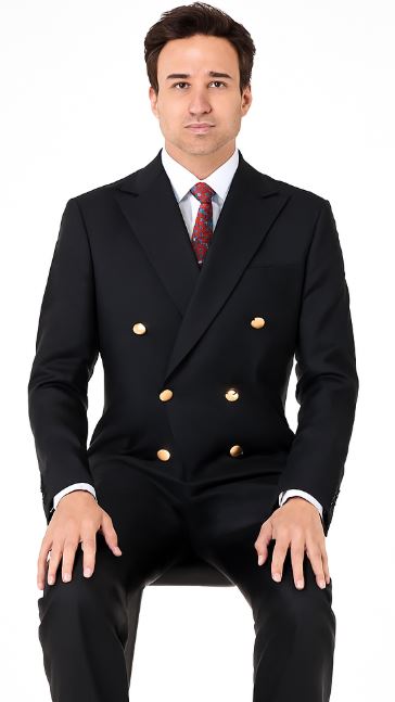 Double Breasted Blazer with Gold Buttons - Black