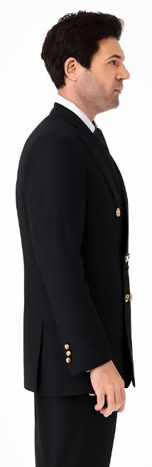 Double Breasted Blazer with Gold Buttons - Black
