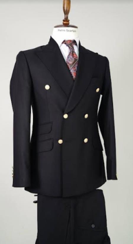 Double Breasted Blazer with Gold Buttons - Black